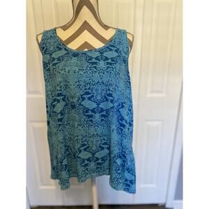 Fresh Produce Sleeveless Keyhole Round Neck Tank Large Tropical Blue Cotton